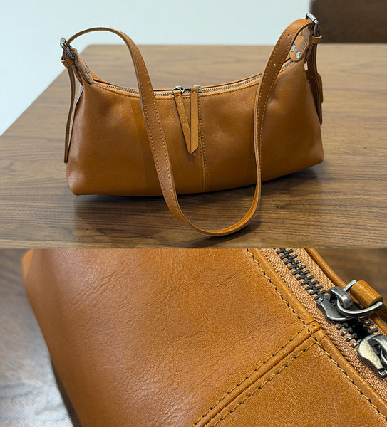 Small Leather Hobo Bag for Women  Genuine Cowhide Shoulder and Underarm Bag Details