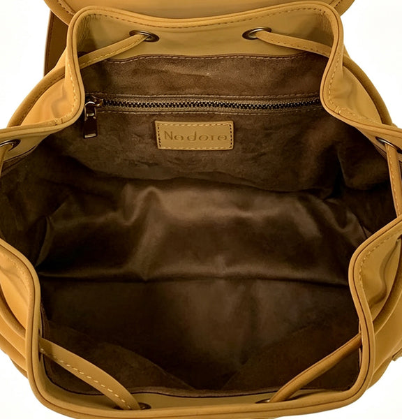 Small Suede Backpack for Women Vintage Brown Leather-Trimmed Drawstring Daypack Inside