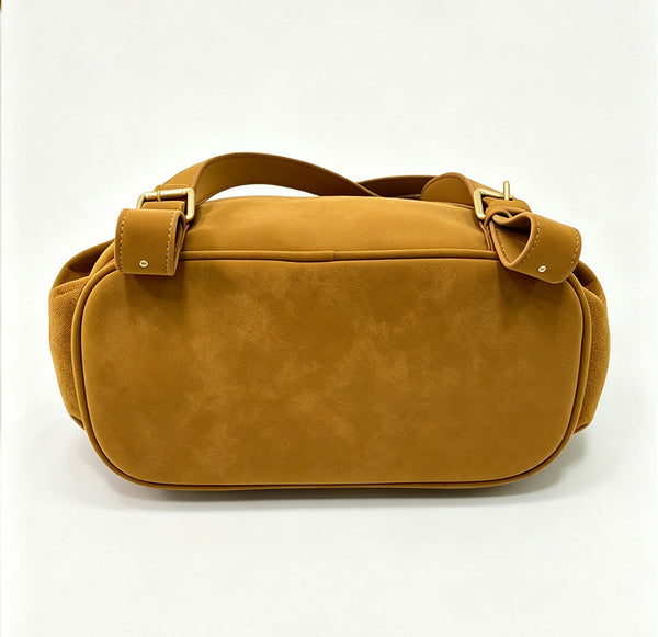 Small Suede Backpack for Women Vintage Brown Leather-Trimmed Drawstring Daypack Stylish
