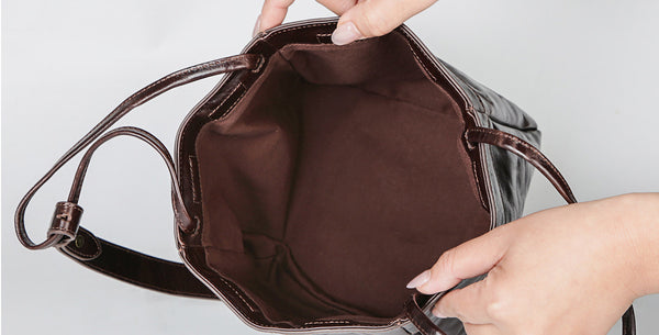 Small Textured Leather Bucket Bag for Women Vintage Cowhide Tote Crossbody Purse Capacity