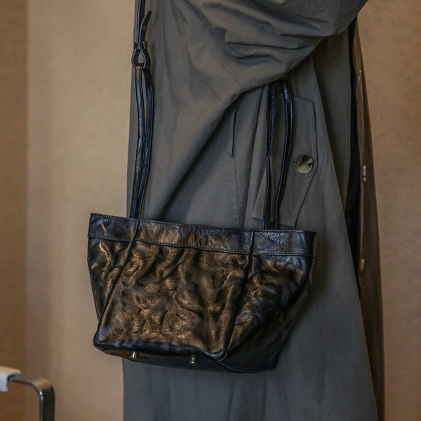 Small Textured Leather Bucket Bag for Women Vintage Cowhide Tote Crossbody Purse Casual