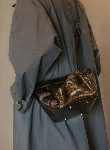 Small Textured Leather Bucket Bag for Women Vintage Cowhide Tote Crossbody Purse Designer
