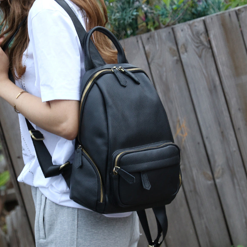 Small Vintage Leather Backpack for Women Genuine Cowhide Daypack Beautiful