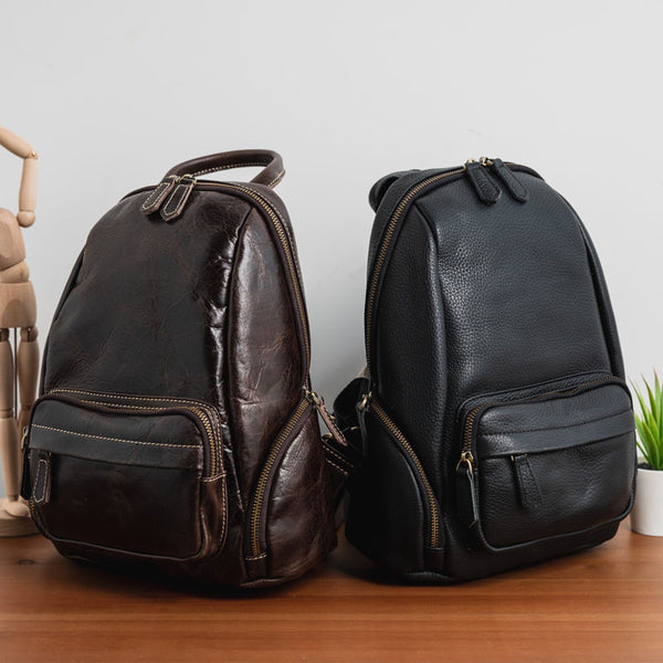 Small Vintage Leather Backpack for Women Genuine Cowhide Daypack Casual