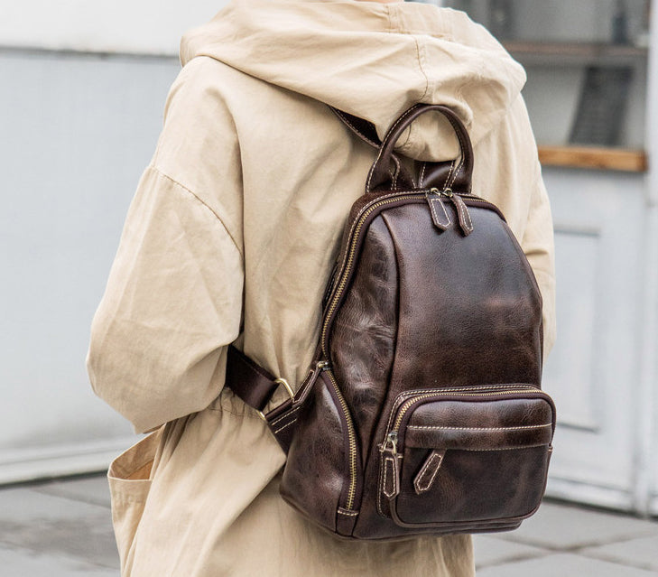 classy leather backpack Small Vintage Leather Backpack for Women Genuine Cowhide Daypack