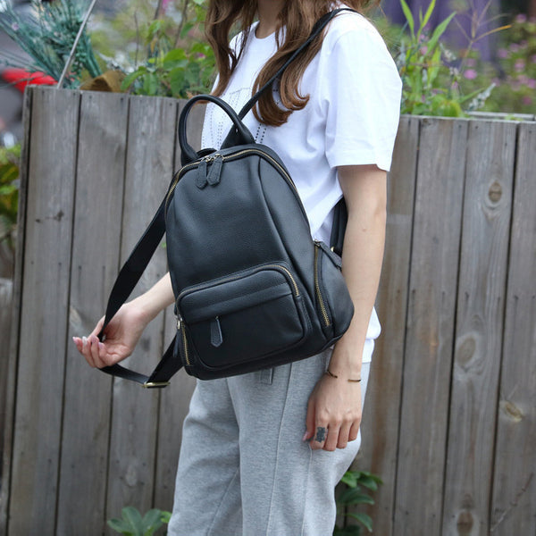 Small Vintage Leather Backpack for Women Genuine Cowhide Daypack Cowhide