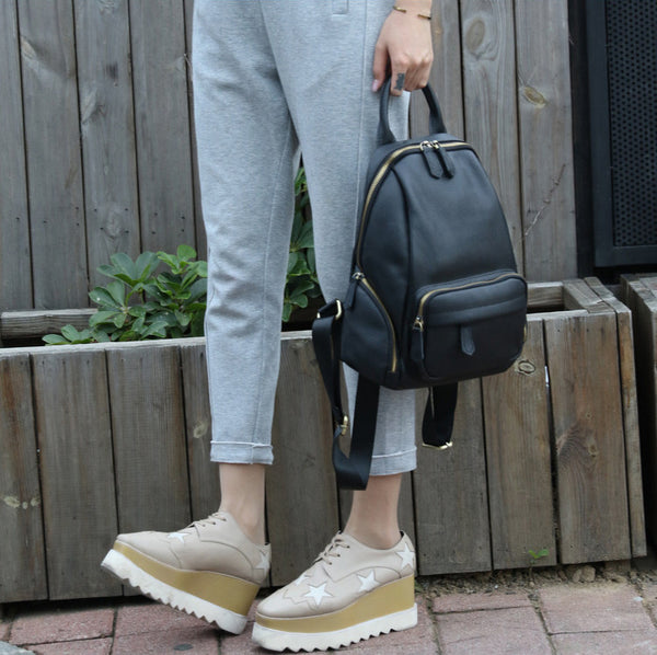 Small Vintage Leather Backpack for Women Genuine Cowhide Daypack Designer