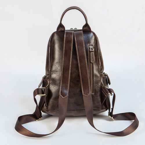 Small Vintage Leather Backpack for Women Genuine Cowhide Daypack Durable