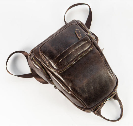 Small Vintage Leather Backpack for Women Genuine Cowhide Daypack Fashionable