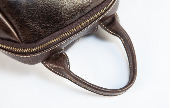 Small Vintage Leather Backpack for Women Genuine Cowhide Daypack Gift-idea