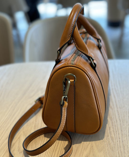 Small Vintage Leather Handbag for Women Crossbody Boston Purse Functional 