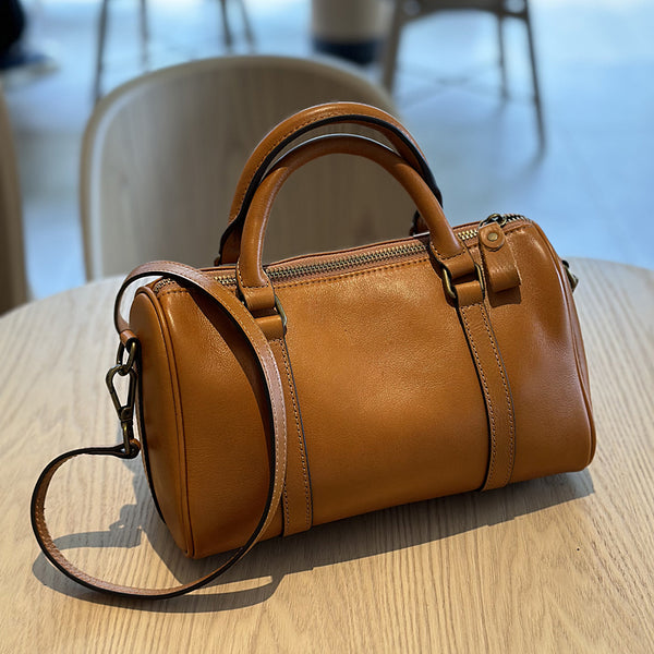 Small Vintage Leather Handbag for Women Crossbody Boston Purse Gift-idea