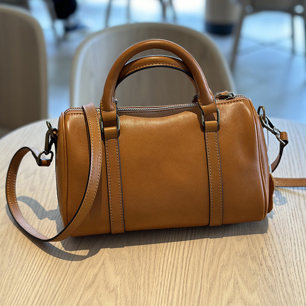 Small Vintage Leather Handbag for Women Crossbody Boston Purse Girlfriend
