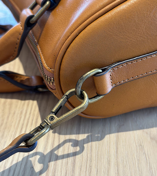 Small Vintage Leather Handbag for Women Crossbody Boston Purse Handmade