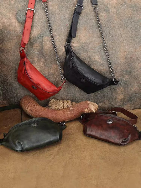 Vintage Women's Leather Crossbody Sling Bag Chest Bag For Women