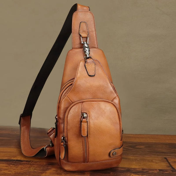 Small Women's Leather Crossbody Sling Bag Chest Bag For Women Brown