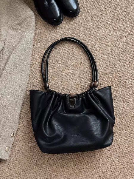 Small Womens Black Vegan Leather Shoulder Bag Vegan Leather Tote Bag