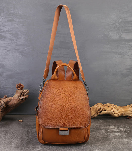 Small Womens Leather Backpack Bag Convertible Shoulder Bag Cowhide