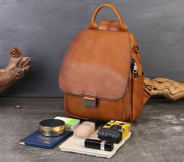 Small Womens Leather Backpack Bag Convertible Shoulder Bag Front