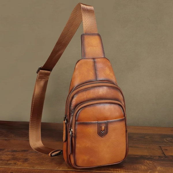 Small Womens Leather Chest Bag Leather Sling Bags For Women Brown