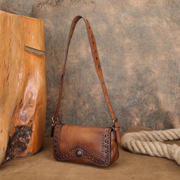 Small Womens Rivet Cowhide Crossbody Purse Ladies Shoulder Bags Badass