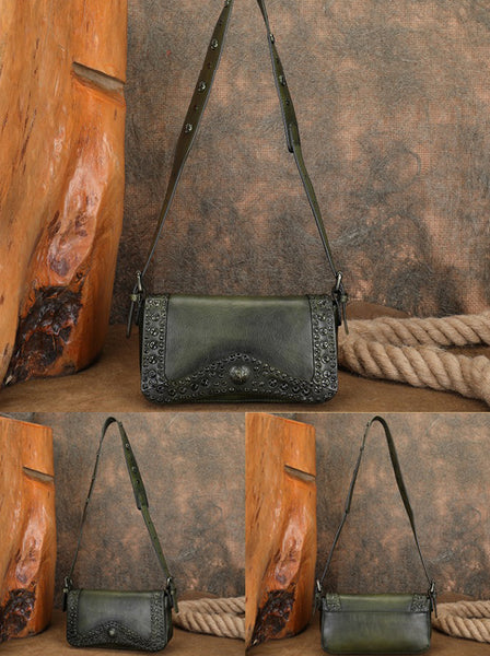 Small Womens Rivet Cowhide Crossbody Purse Ladies Shoulder Bags Classy