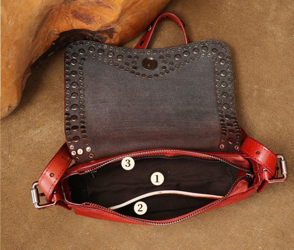 Small Womens Rivet Cowhide Crossbody Purse Ladies Shoulder Bags Elegant