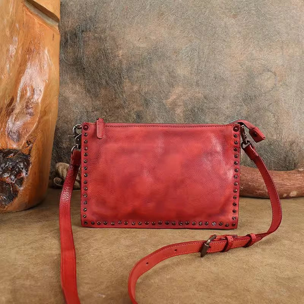 Small Womens Rivet Leather Over The Shoulder Bag Western Crossbody Purse Badass