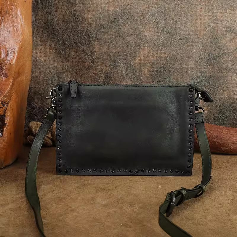 Small Womens Rivet Leather Over The Shoulder Bag Western Crossbody Purse Beautiful