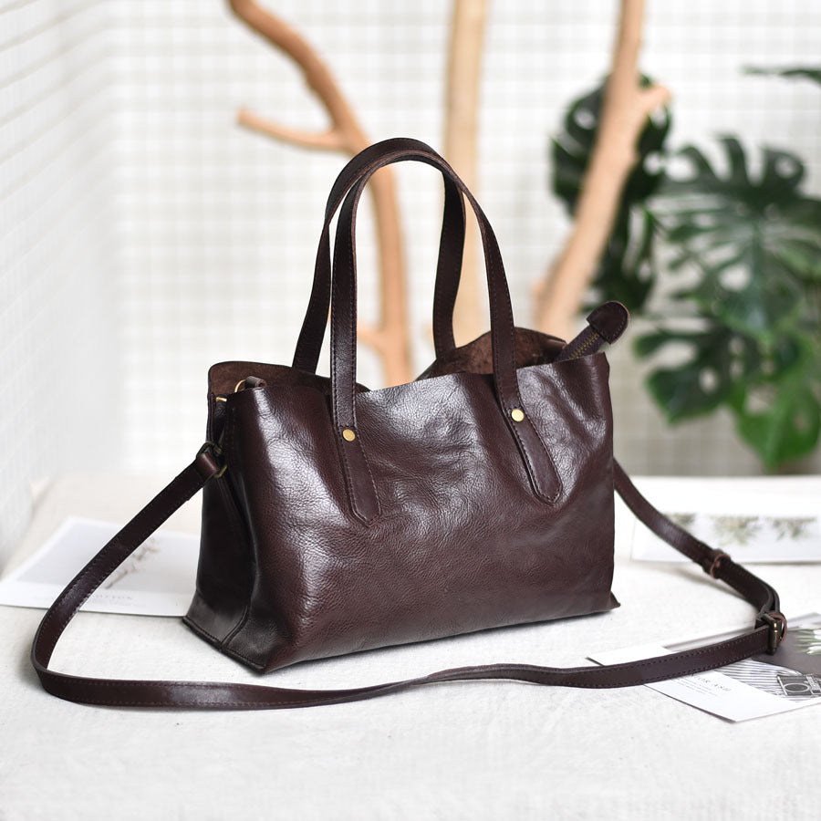 Cute Womens Leather Crossbody Tote Small Handbags for Women, Coffee