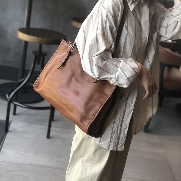 Full Grain Leather Tote Bag for Women Adjustable Shoulder Strap Large Capacity Work and Travel Purse