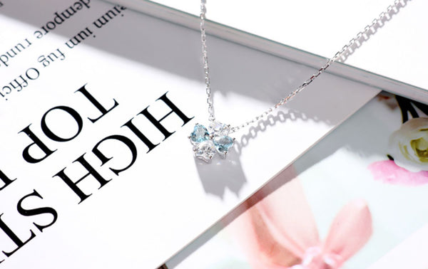 Sterling Silver Aquamarine Pendant Necklace March Birthstone Pendant Necklace Elegant