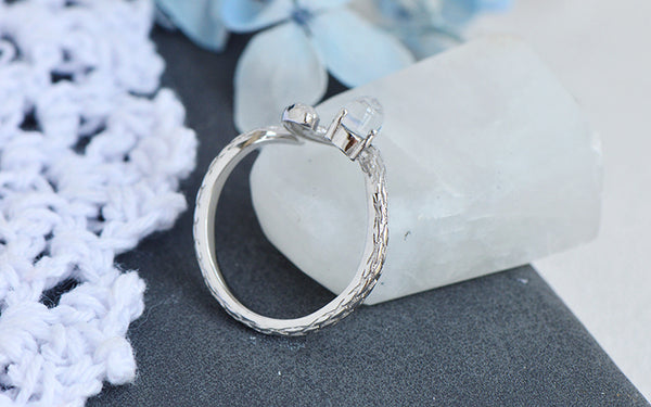 Sterling Silver Snake Ring with Natural Moonstone Adjustable Open Design for Women Nice