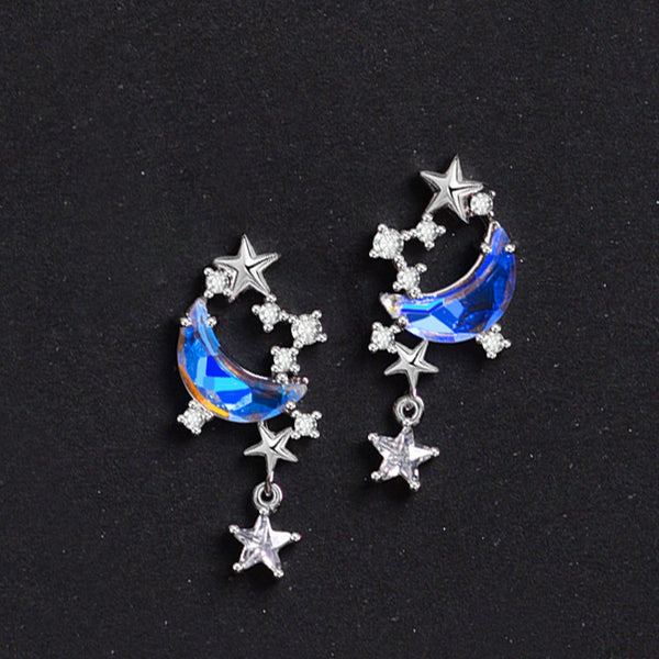Sterling Silver Star and Moon Earrings Celestial Zircon Jewelry Classy