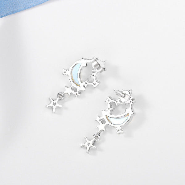 Sterling Silver Star and Moon Earrings Celestial Zircon Jewelry Cute