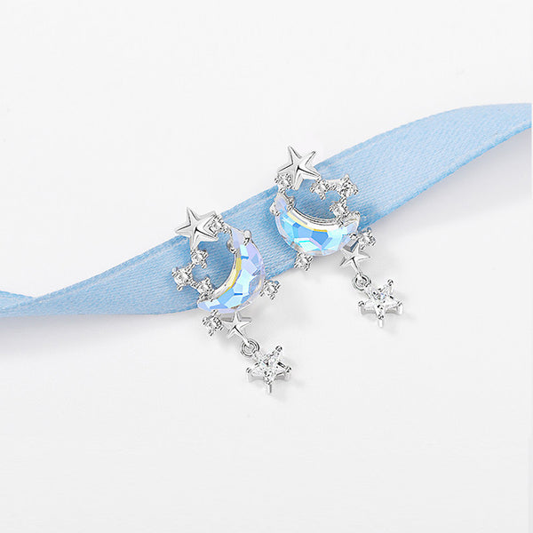 Sterling Silver Star and Moon Earrings Celestial Zircon Jewelry