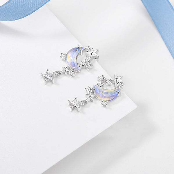 Sterling Silver Star and Moon Earrings Celestial Zircon Jewelry Gift