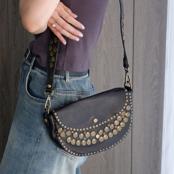 Studded Women's Shoulder Bags Leather Black Crossbody Bags For Women Accessories