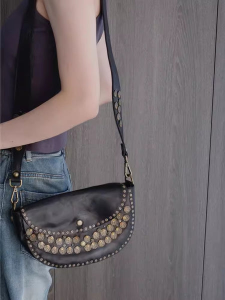 Studded Women's Shoulder Bags Leather Black Crossbody Bags For Women Beautiful