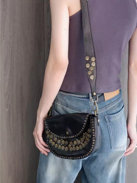 Studded Women's Shoulder Bags Leather Black Crossbody Bags For Women Best