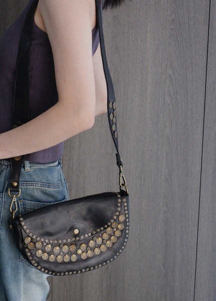Studded Women's Shoulder Bags Leather Black Crossbody Bags For Women Casual