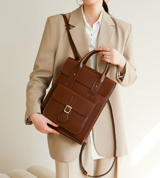 Ladies Genuine Leather Backpack Purse Brown Leather Handbag