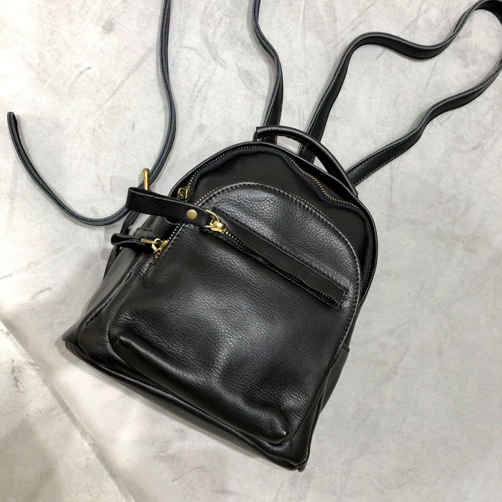 Stylish Ladies Small Leather Backpack Bag Black Rucksack Puese For Women Affordable