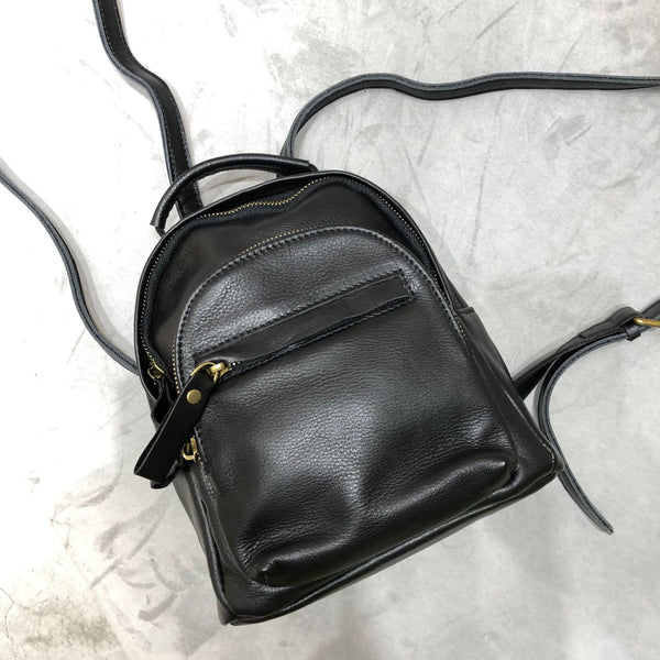 Stylish Ladies Small Leather Backpack Bag Black Rucksack Puese For Women Functional 