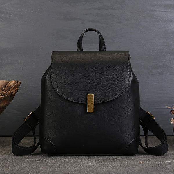 Stylish Ladies Small Leather Backpack Purse Leather Rucksack Black