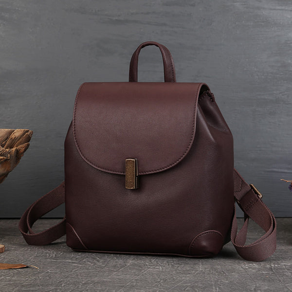 Stylish Ladies Small Leather Backpack Purse Leather Rucksack Brown