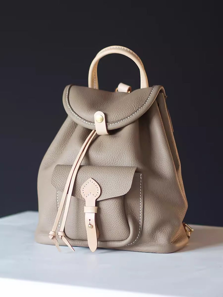beige leather mini backpack Cute Womens Lleather Rucksack Bag Leather Backpack Purse For Women – igemstonejewelry
