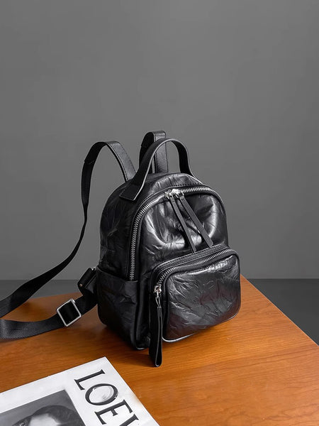 Stylish Women's Small Leather Backpack Purse Ladies Black Leather Rucksack Bag Chic