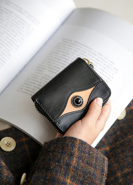 Cool Womens Black Leather Card Wallet Mini Wallet For Women