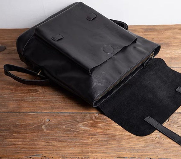 Vintage Black Leather Backpack Bag Womens Travel Cowhide Bag Chic